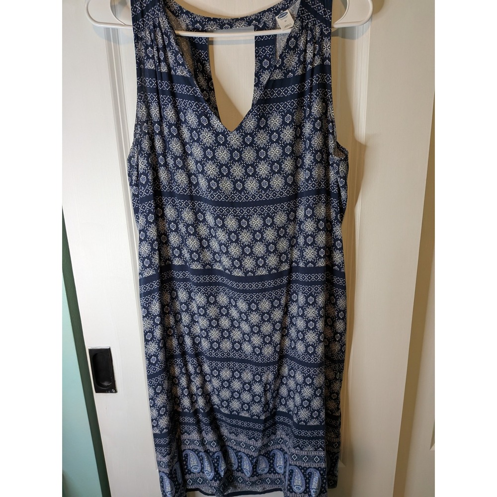 Old Navy Womens Navy Blue Medallion Paisley V-Neck Keyhole Shift Dress Medium